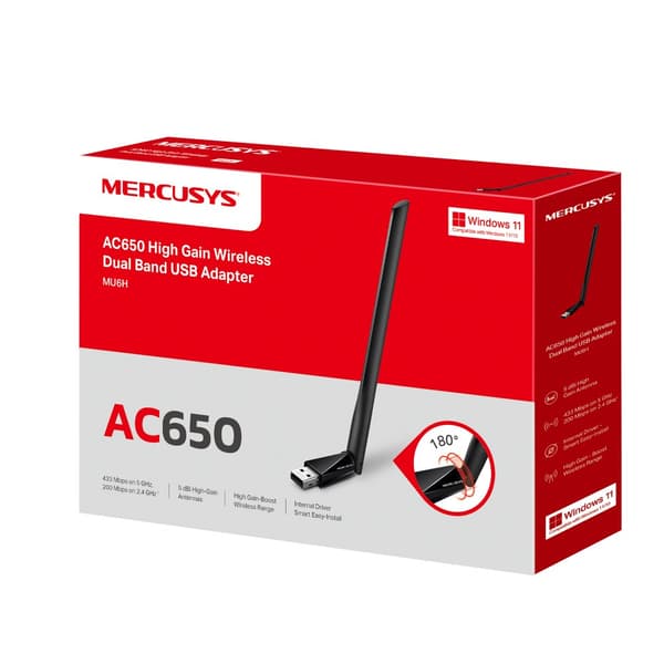 Mercusys AC650 Högförstärknings trådlös dubbelbands-USB-adapter