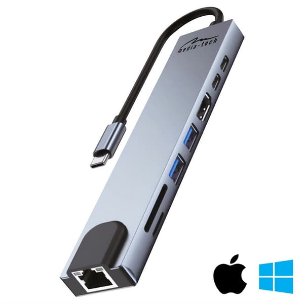 MEDIA-TECH USB-HUB 8-I-1 GIGA LAN-HUB MT5046