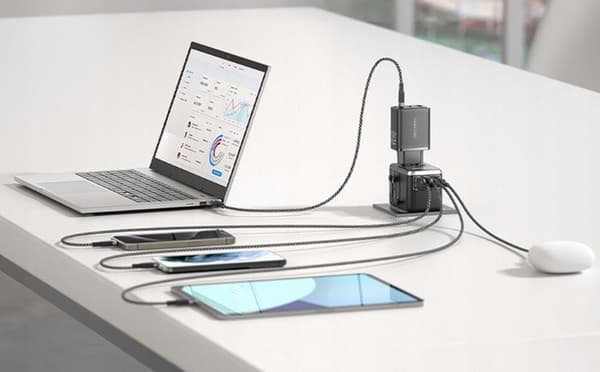 Vention 65W GaN reseadapter och laddare 2x USB-A 2x USB-C