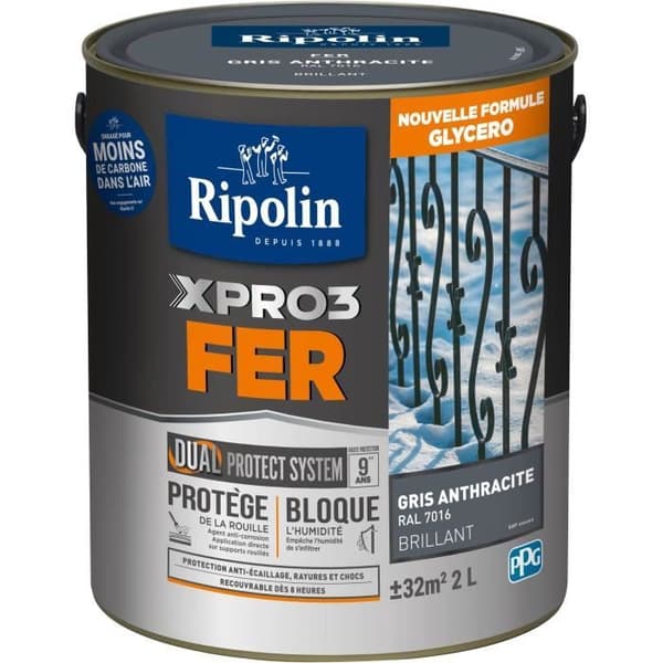 Jernmaling - RIPOLIN - 7016 - Antracitgrå - Blank - 2L