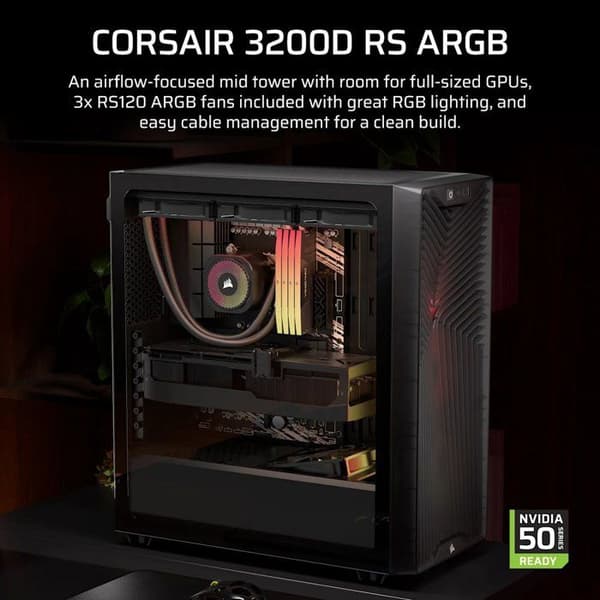 PC-chassi - CORSAIR - 3200D RS ARGB - Midi Tower - 3 RS120 ARGB-fläktar - Grå