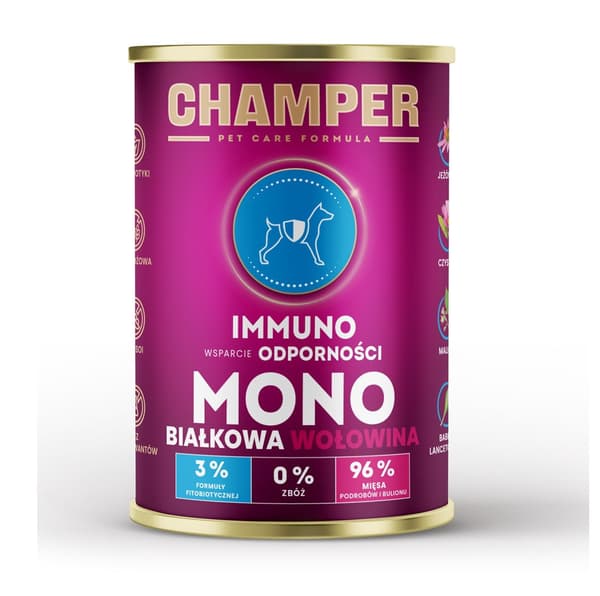 CHAMPER Immuno Monoprotein Oksekød - vådfoder til hunde - 400 g