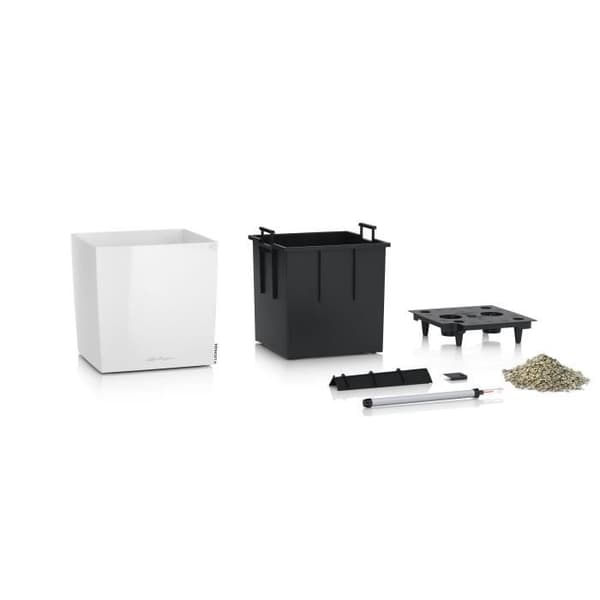 LECHUZA Cube Premium 40 blomkruka - komplett set, blank vit