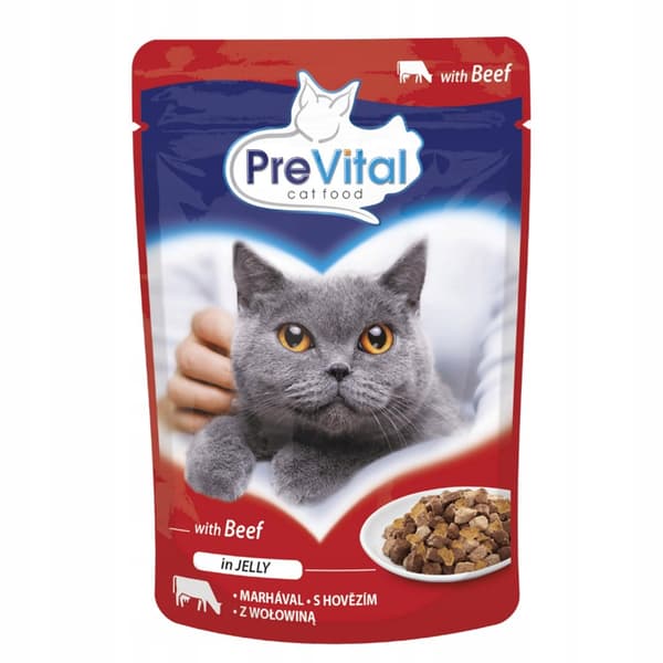 PREVITAL Oksekød i gelé - vådfoder til katte - 100 g
