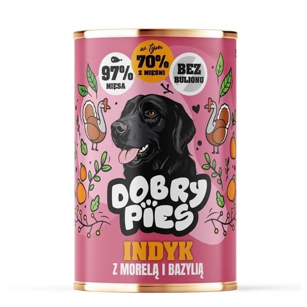 DOBRY PIES Kalkun med abrikos og basilikum - vådfoder til hunde - 400 g