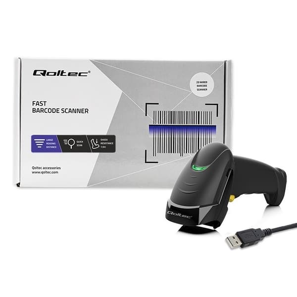Qoltec 50853 Laserviivakoodiskanneri 1D | 2D | Musta