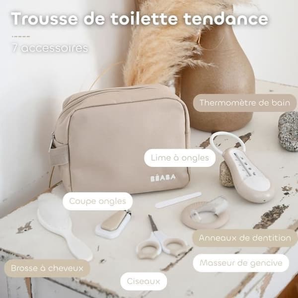 Rejsetoilettaske - BEABA - 7 tilbehør - Ler