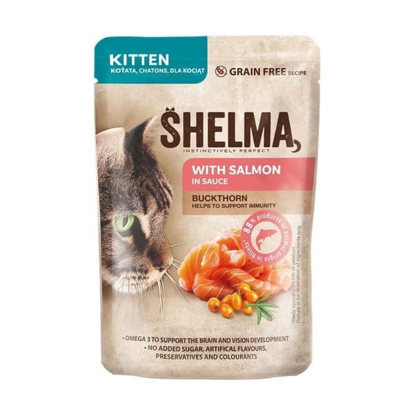 SHELMA Kattunge med lax i sås - våtfoder för katter - 85 g