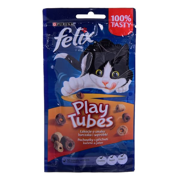FELIX Play Tubes Kyckling, Lever - torrfoder för katter - 50 g