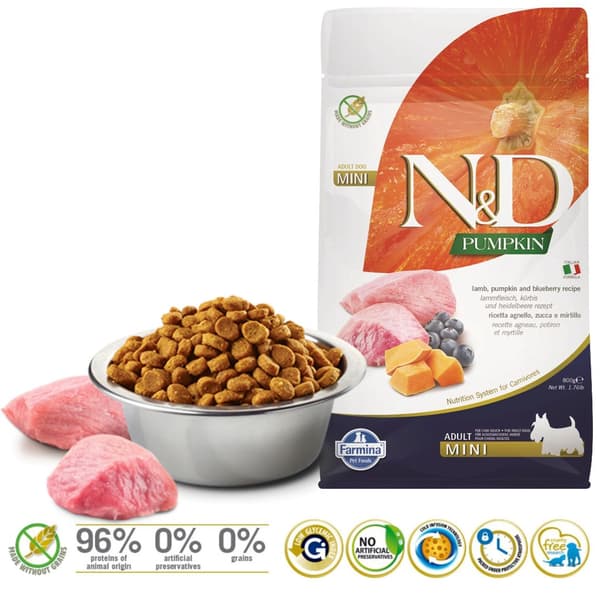 FARMINA N&D Pumpkin Dog Lam & Blåbær Adult Mini - tørfoder til hunde - 800 g