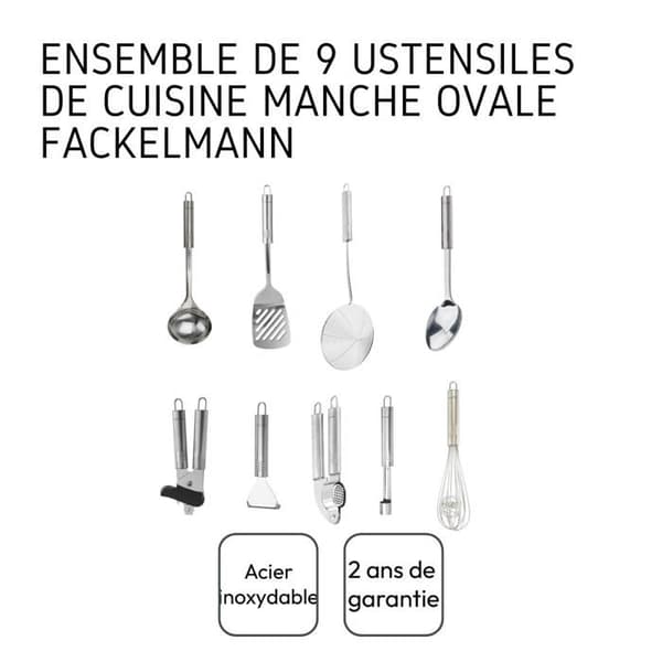 9-delt køkkenredskabssæt - FACKELMANN - Oval - Rustfrit stål