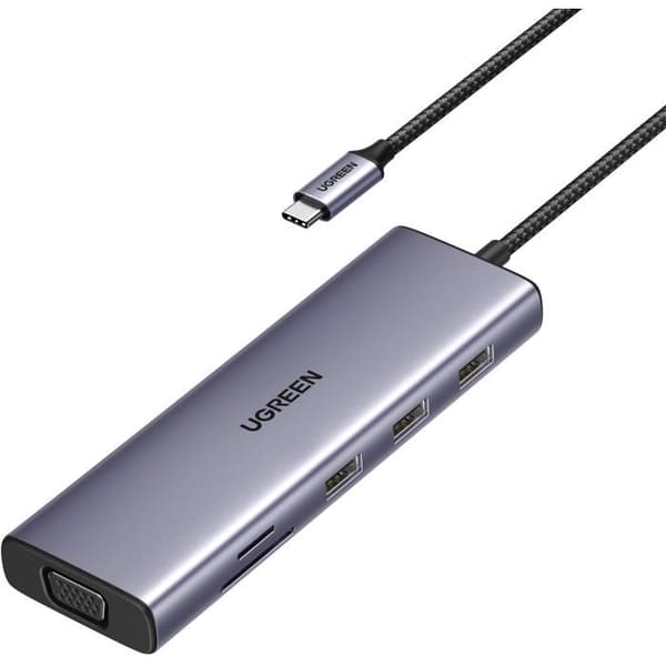 9-i-1 USB-C hub - UGREEN - HDMI, VGA, RJ45, SD, TF, USB-C - Sort