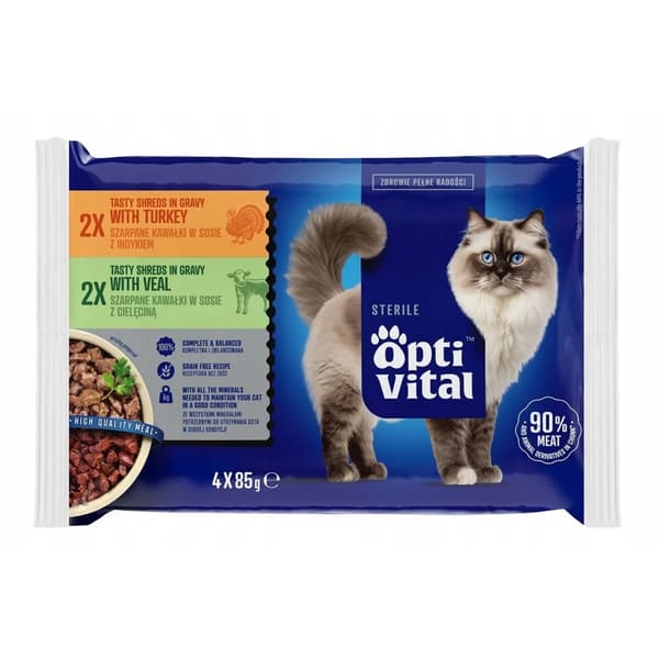 OPTIVITAL Steril kalkon- och kalvmat - våtfoder för katter - 4x85g