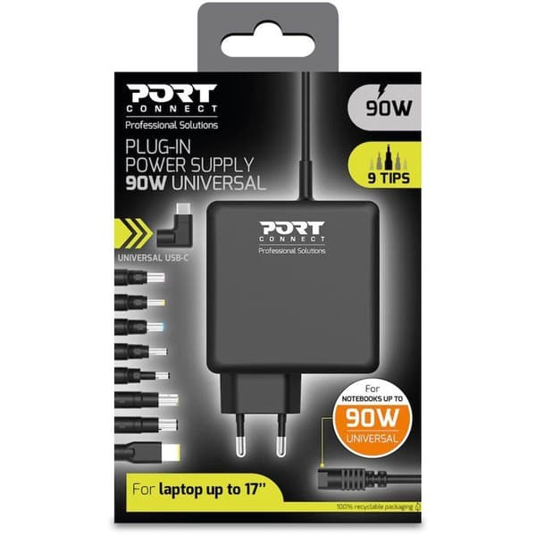 PC-strømforsyning - PORT Designs - Universal - Stik + USB-C - 90W