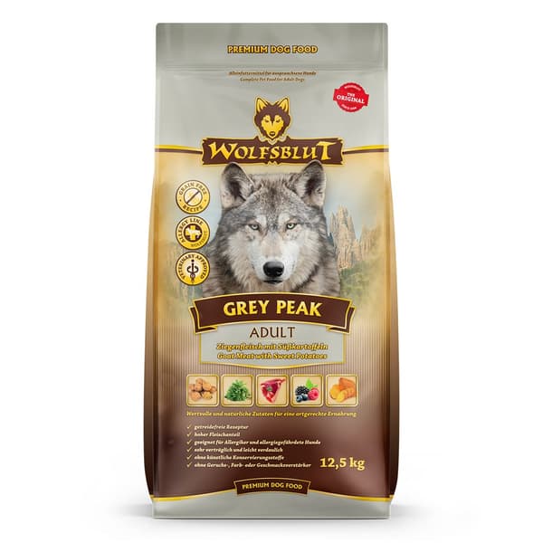 WOLFSBLUT Grey Peak Goat med sötpotatis - torrfoder för hundar - 12,5 kg
