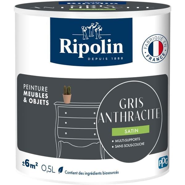 Møbel- og objektmaling - Antracitgrå - Satin finish - Ripolin - 0,5L
