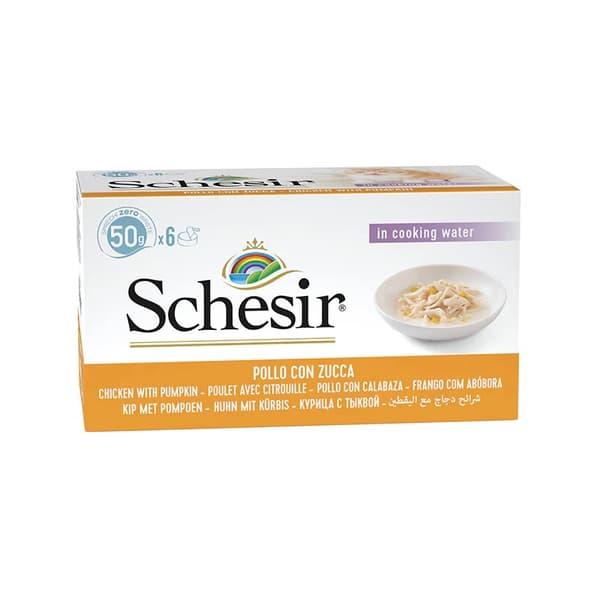 SCHESIR Kycklingfiléer med pumpa i buljong - våtfoder för katter - 6x50g