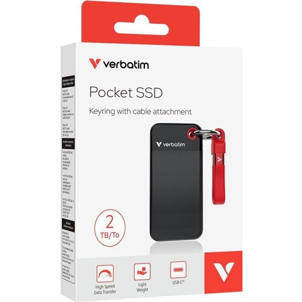 Extern SSD - VERBATIM - Pocket - 2TB - Svart/Röd