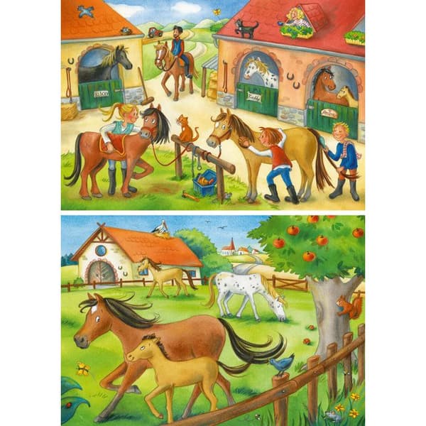 Ravensburger Barnpussel Semester på ridskolan - 2 x 12 bitar - Djur