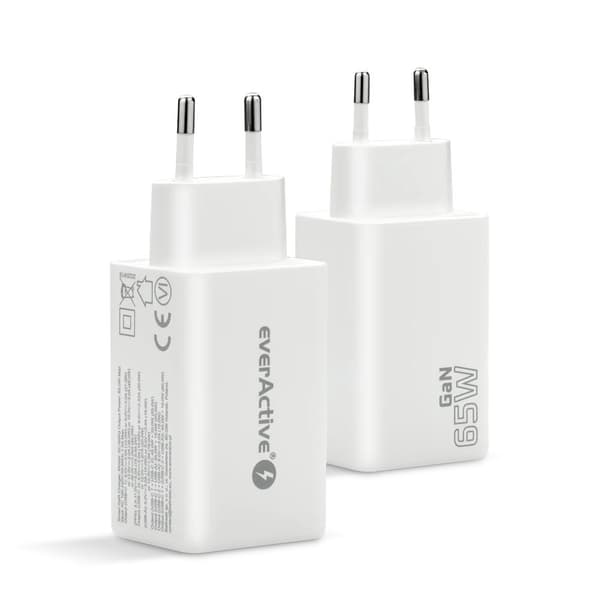 Oplader GaN 1 x USB, 2 x USB-C Quick Charge 4+ 65W hvid