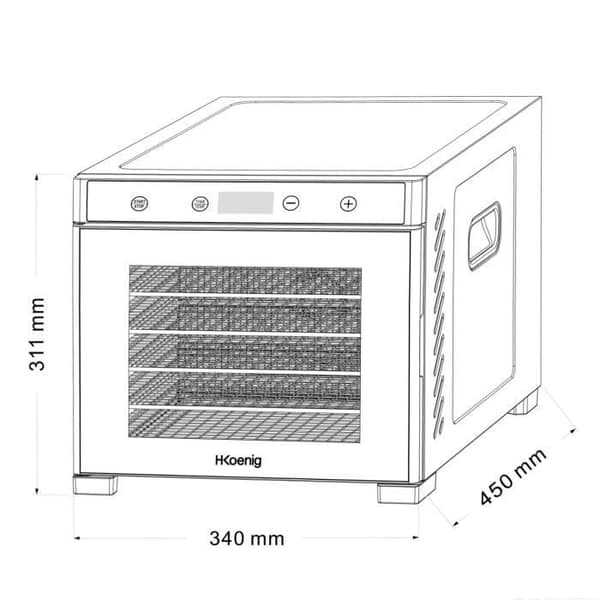 Madtørrer - HKoeNIG - DSY900 - Timer - Variabel temperatur - Effekt 650 W