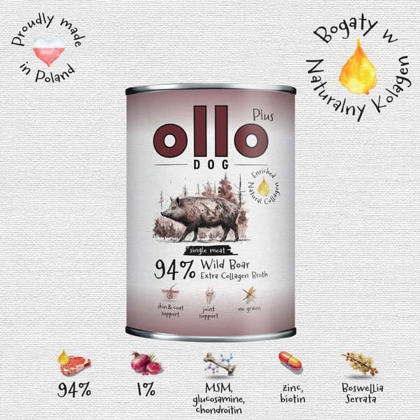 OLLO Plus Kollagen Vildsvin - våtfoder för hundar - 400 g