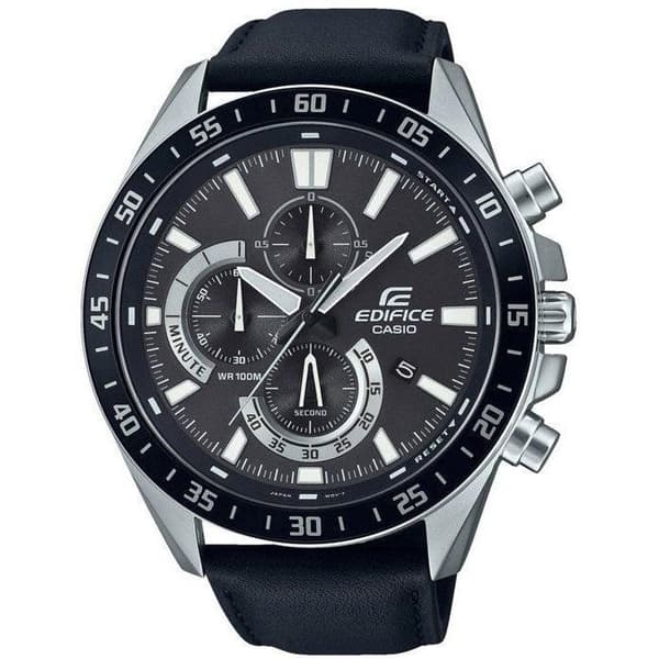 CASIO - Ur i ægte læder - EDIFICE - Sort