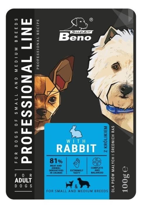 SUPER BENO Adult Small and Medium Rabbit - Vådfoder til hunde - 100 g