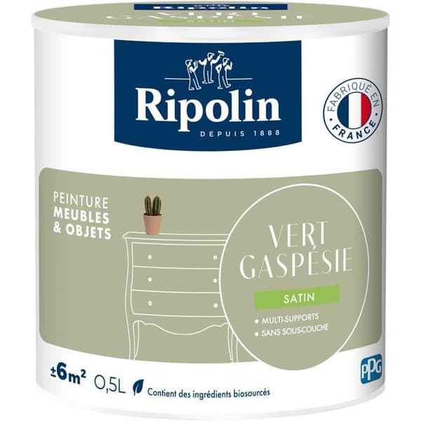 Möbel- och objektfärg - Gaspégrön - Satinfinish - Ripolin - 0,5L