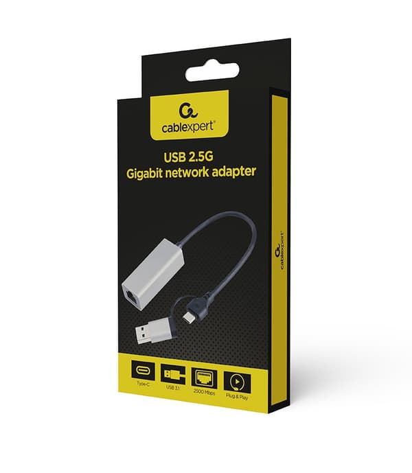 Gembird A-USB3AC-LAN2G-01 USB 2.5G Gigabit netværksadapter, spacegrå