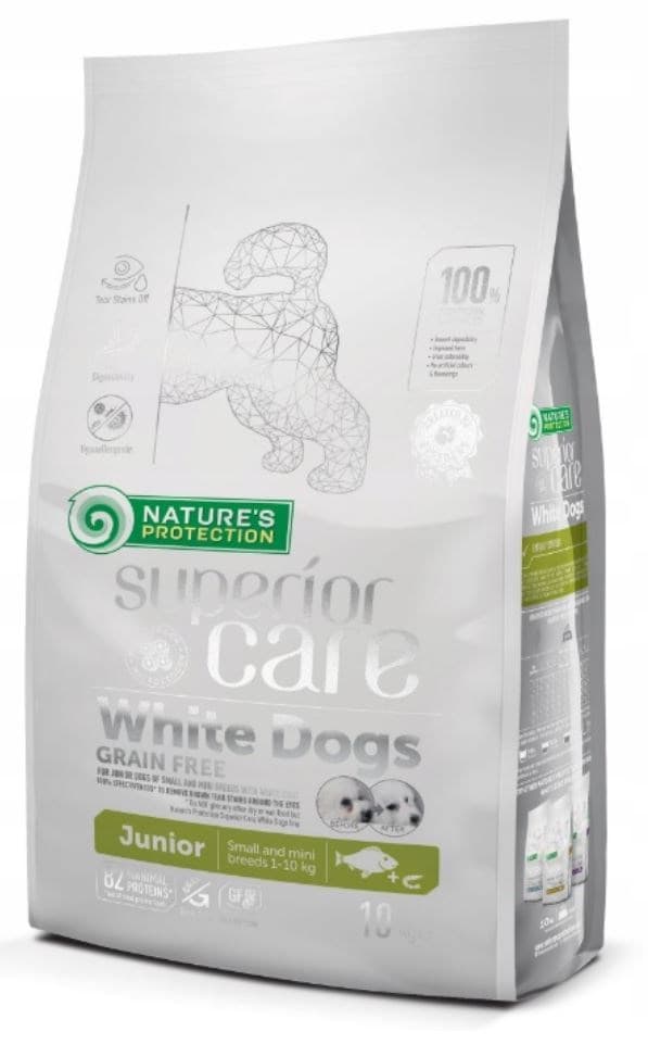 NATURE'S PROTECTION Superior Care White Dogs Spannmålsfritt Junior Small Białoryba - torrfoder för valpar - 10 kg