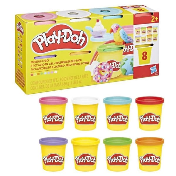 Play-Doh modellera i 8 regnbågsfärger, 85g burkar.