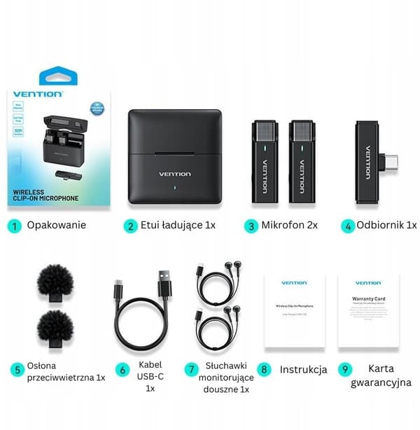 2 Vention USB-C -mikrofonin setti + latauskotelo