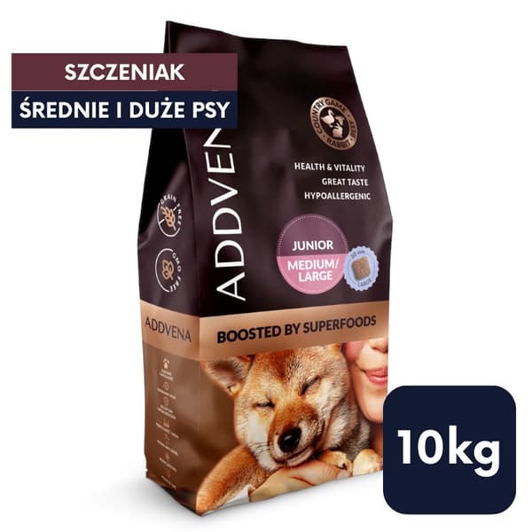 ADDVENA Boosted by superfoods Junior Medium/Large Beef - tørfoder til hunde - 10 kg