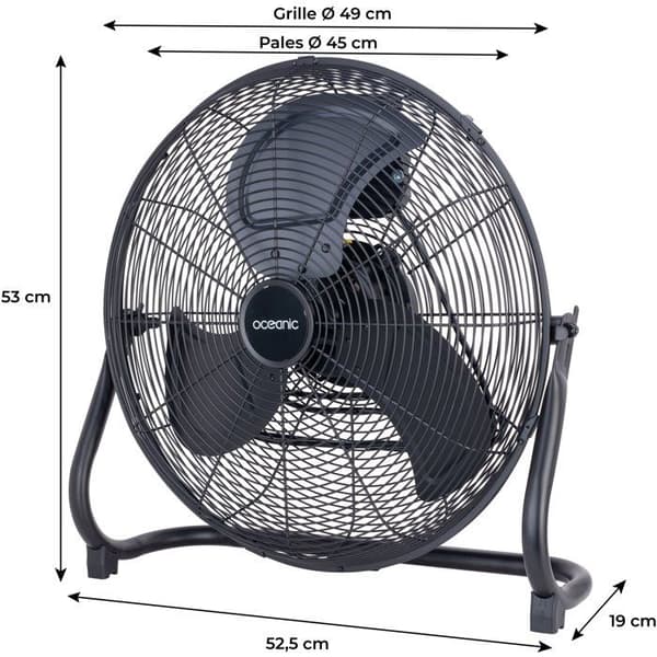 OCEANIC Industriel Gulvventilator - 120W - 3 Hastigheder - 49cm Diameter - Mat Sort