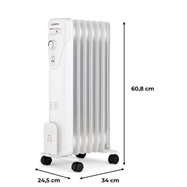 Elradiator oljebad 1500W Oceanic - 3 effekter - 7 element - Vit - Mobil