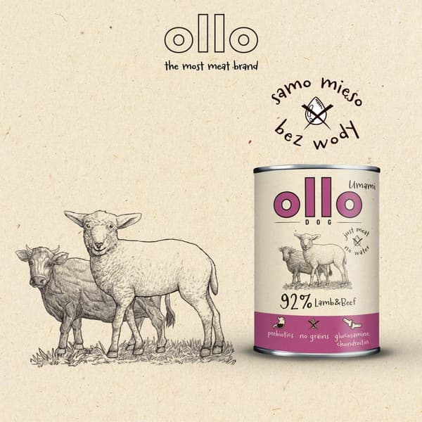 OLLO Umami Lam og oksekød - vådfoder til hunde - 850 g