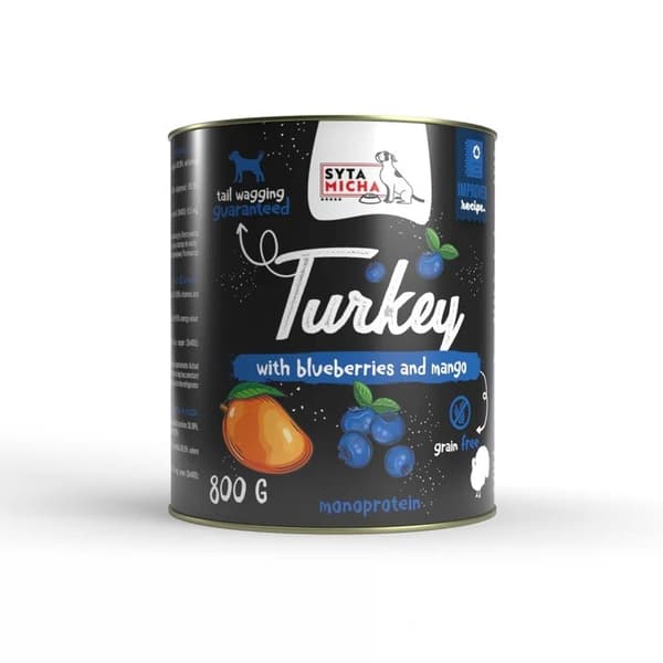 SYTA MICHA Kalkun med bær og mango - vådfoder til hunde - 800 g