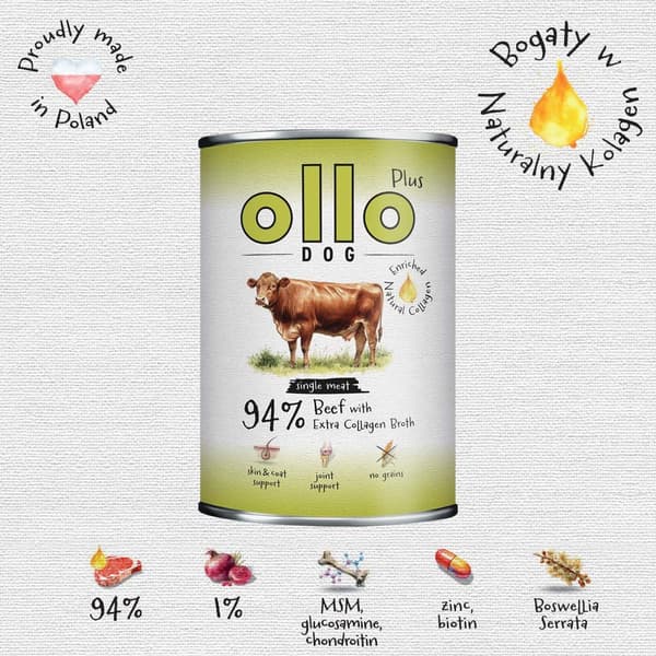 OLLO Plus Kollagen Nötkött - våtfoder för hundar - 400 g