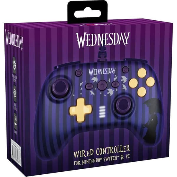 Gamepad - Nintendo Switch/Switch 2 og PC - Wednesday - Kablet - Lilla og sort - Skridsikre greb