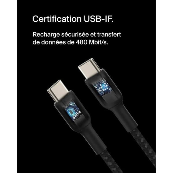 Punottu kaapeli - BELKIN - USB-C - USB-C - 0.15 m - Musta