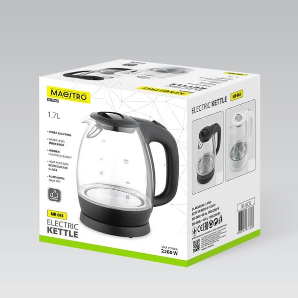 Maestro MR-063 - Sort Glas Elkedel 1,7 L