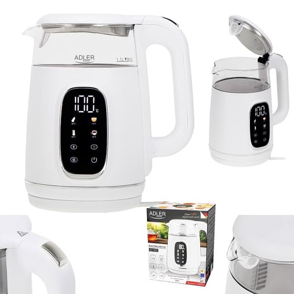 ADLER AD 1305 vattenkokare vit/silver