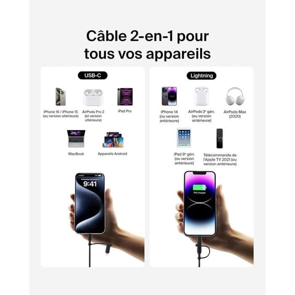 2-in-1-kaapeli - BELKIN - USB-C ja Lightning - Musta