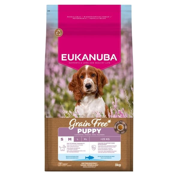 EUKANUBA Kornfrit Hvalpefoder til Lille/Mellem Havfisk - tørfoder til hunde - 3 kg