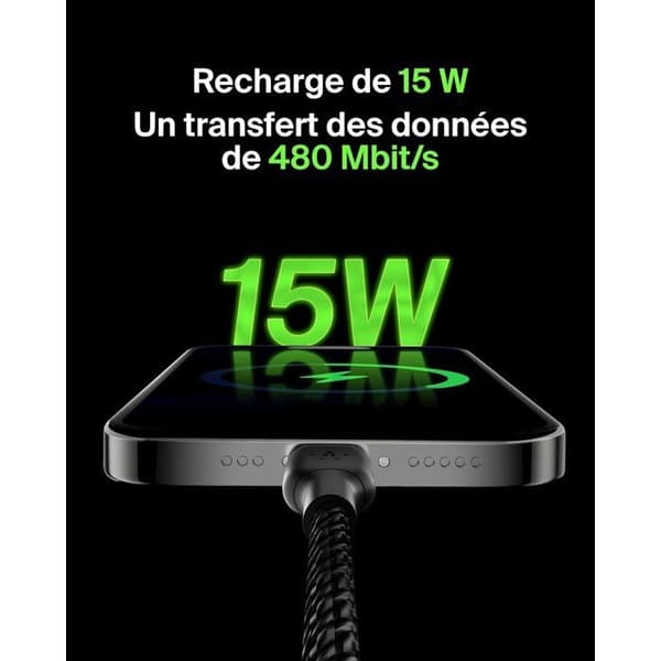 Flettet kabel - BELKIN - USB-C til USB-A - 0,15 m - Sort