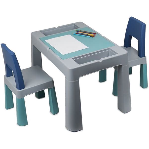 Multifunktionellt lekbord - THERMOBABY - MULTIPLAY - Med 2 stolar - Grå/Blå