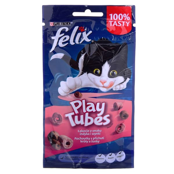 FELIX Play Tubes Kalkun, Skinke - tørfoder til katte - 50 g