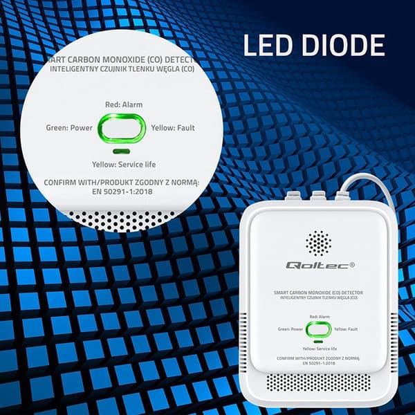 Qoltec 52576 Kolmonoxidsensor | CO-detektor | 85dB larm | LED