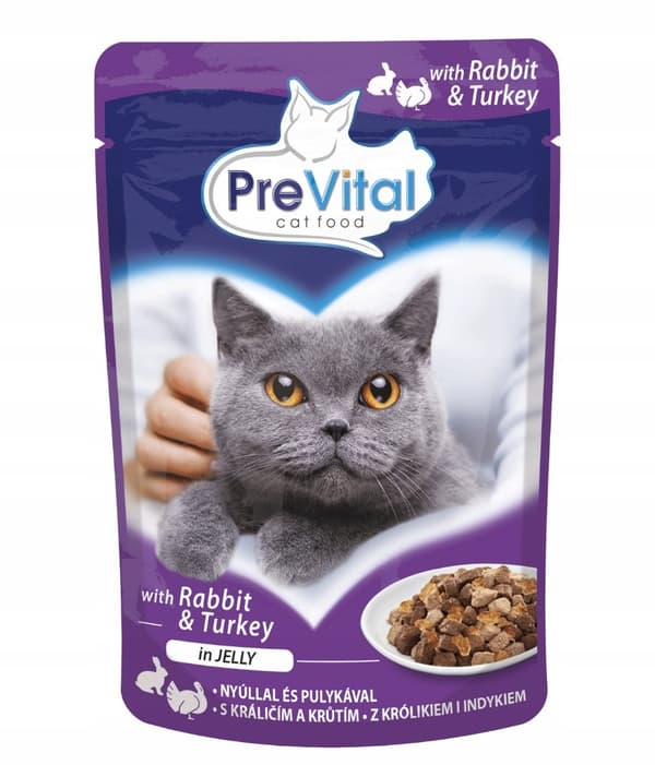 PREVITAL Kalkon och kanin i gelé - våtfoder för katter - 100 g